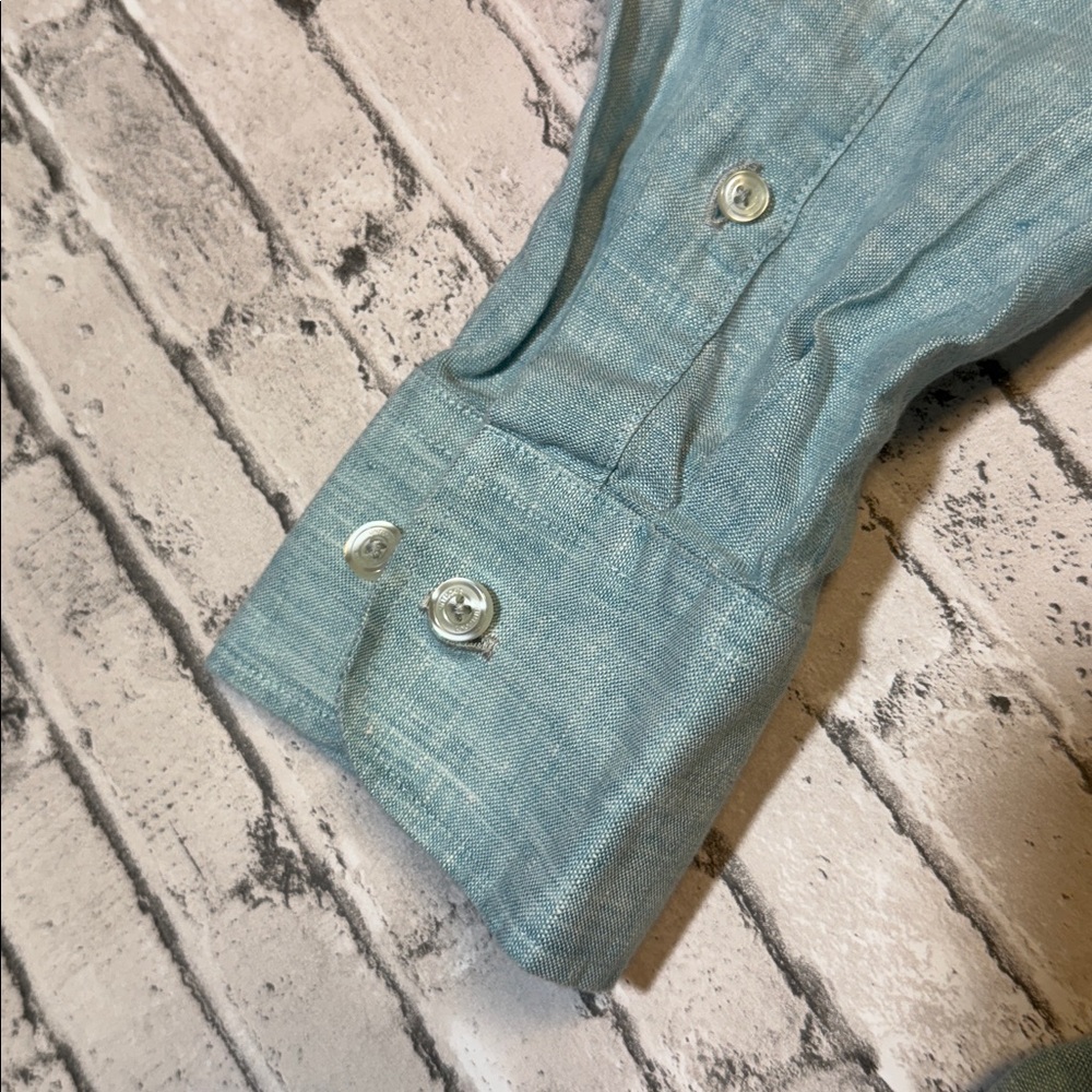 UNTUCKit mens L Large blue solid regular fit 100% linen wrinkle free shirt EUC - Picture 4 of 5